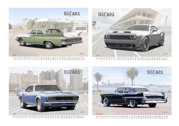 A2 Wandkalender 2024 mit Motiven von US-Cars